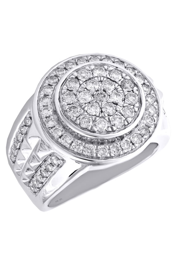 10K White Gold Round Diamond Domed Tier Statement Band 20mm Mens Pinky Ring 2 CT