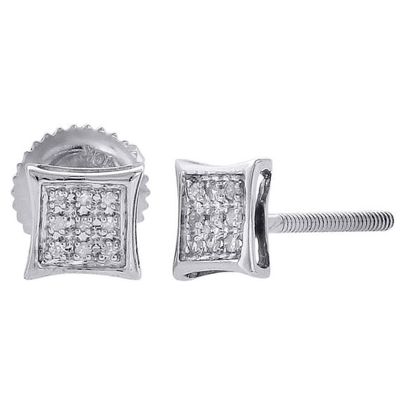 10K White Gold Round Diamond Earrings Mens Ladies Pave Set Kite Stud 1/20 ct.