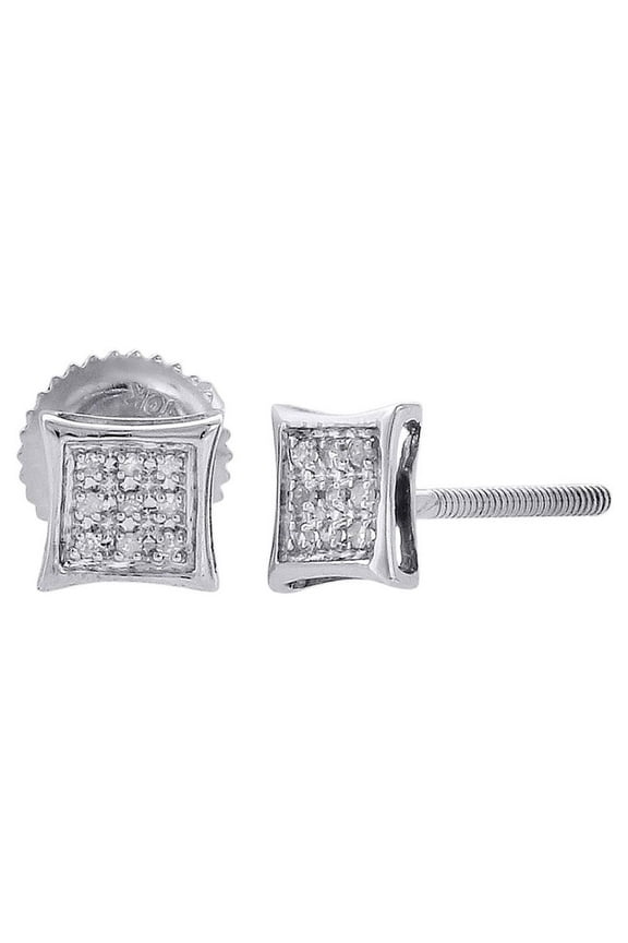 10K White Gold Round Diamond Earrings Mens Ladies Pave Set Kite Stud 1/20 ct.