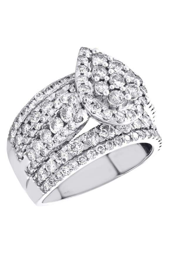 10K White Gold Round Diamond Engagement Ring Teardrop Halo Cathedral Design 3 Ct