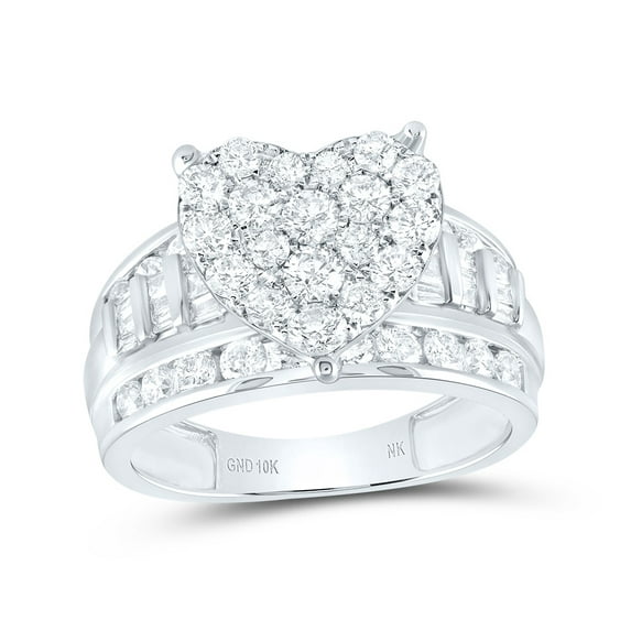 10K White Gold Round Diamond Heart Bridal Wedding Engagement Ring 2 Cttw, Womens Size: 5-10