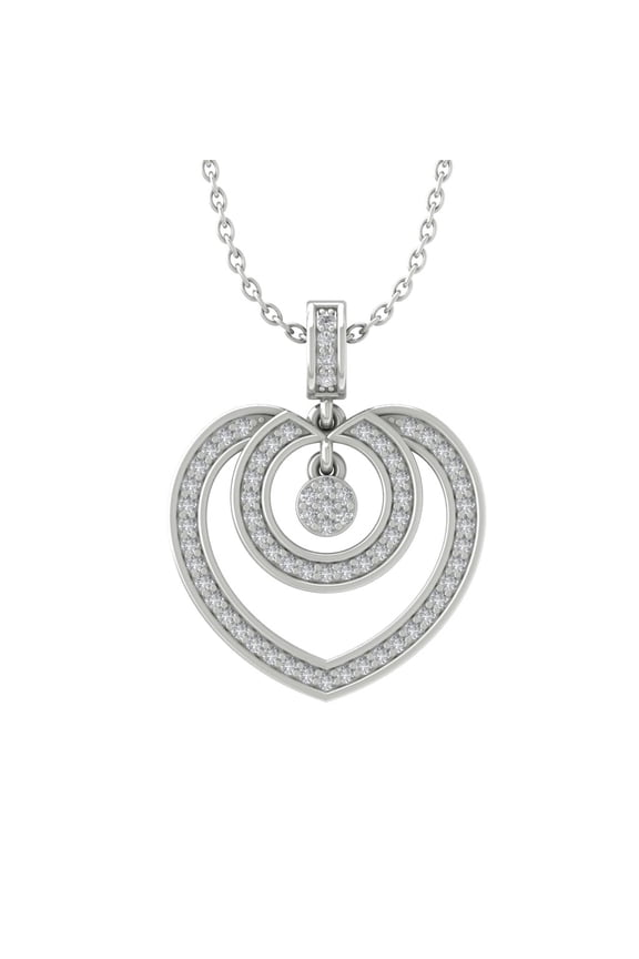 10K White Gold Round Diamond Heart Lock Pendant with Sterling Silver Chain Necklace (1/2 cttw, I-J Color, I2-I3 Clarity), 18"