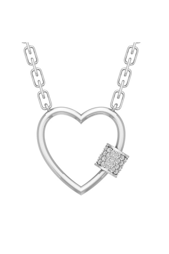 10K White Gold Round Diamond Heart Pendant with Sterling Silver Chain Necklace (1/3 cttw, I-J Color, I2-I3 Clarity), 18"