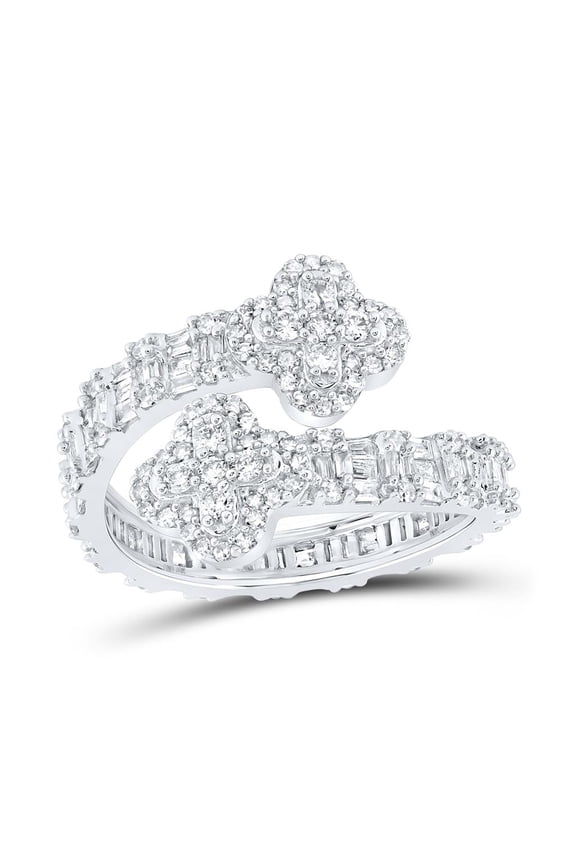 10K White Gold Round Diamond Quatrefoil Cuff Band Nicoles Dream Collection Ring 1cttw