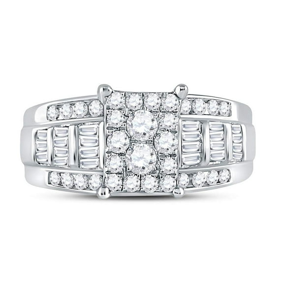 10K White Gold Round Diamond Rectangle Cluster Bridal Wedding Engagement Ring 7/8 Cttw, Womens Size: 5-10