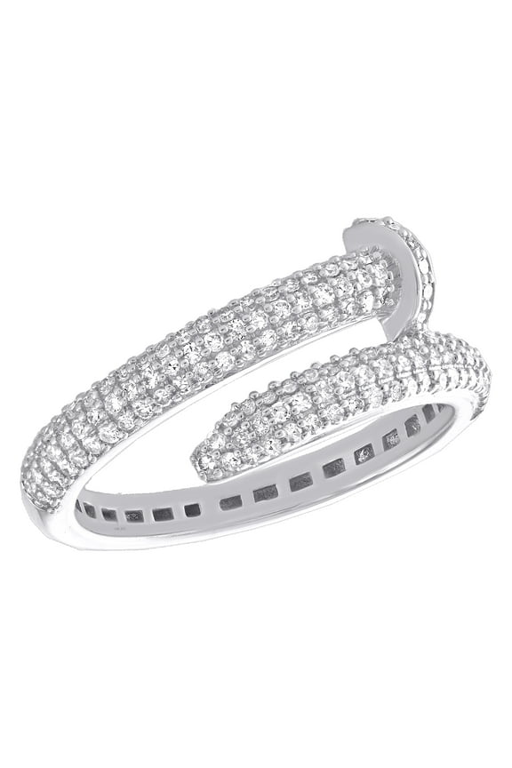 10K White Gold Round Diamond Spiral Nail Statement Band 9mm Pave Ring 1/2 CT.