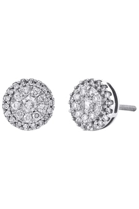 10K White Gold Round Diamond Step Tier Halo Cluster Stud 8.25mm Earrings 1/2 CT.