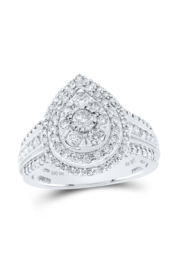 10K White Gold Round Diamond Teardrop Cluster Nicoles Dream Collection Ring 1cttw