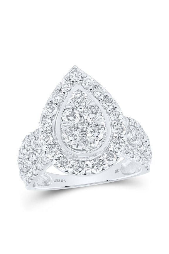 10K White Gold Round Diamond Teardrop Cluster Nicoles Dream Collection Ring 2cttw