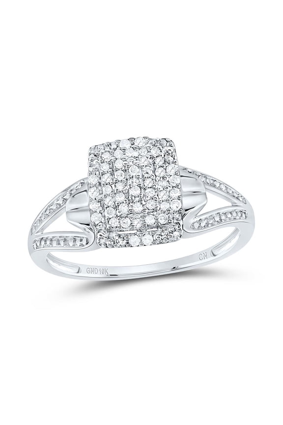 10K White Gold Round Diamond Women's Cluster Rectangle Heart Split Ring 1/6 CT