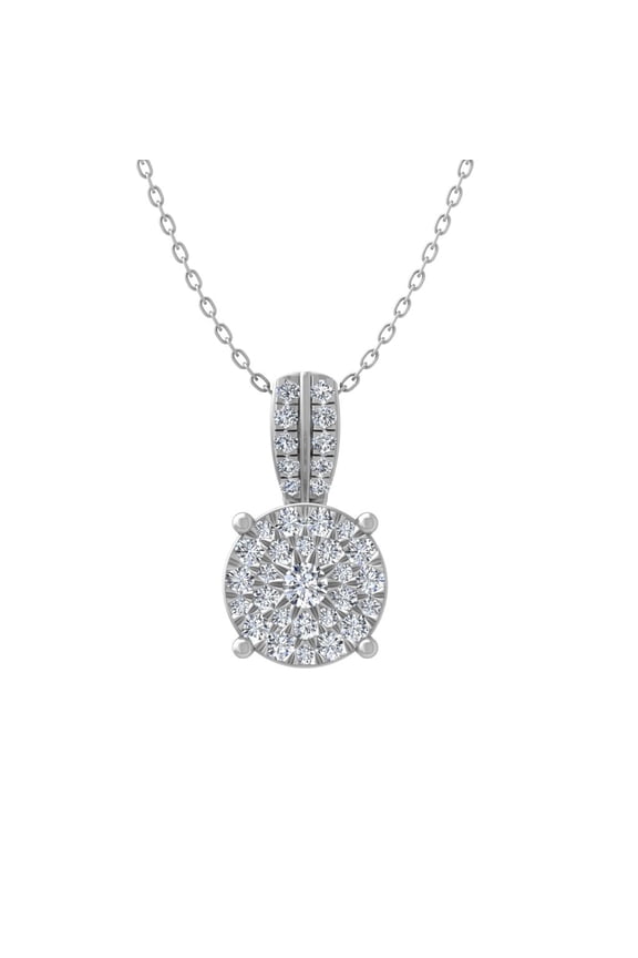 10K White Gold Round-Shape Cluster Lab Grown Diamond Pendant with Silver Cable Chain Necklace 18" (1/3 Carat VS Clarity, D-F Color)