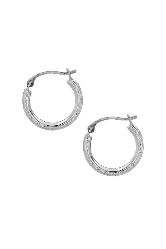 10K White Gold Shiny Diamond Cut Small Round Hoop Earrings with Hinged by IcedTime