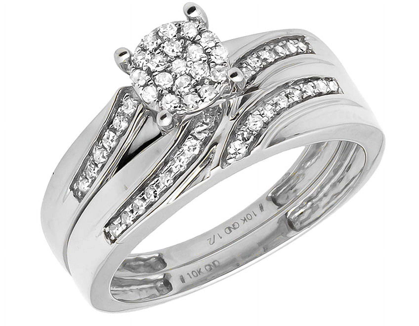 10K White Gold Trio Men Ladies Flower Swirl Diamond Wedding Ring