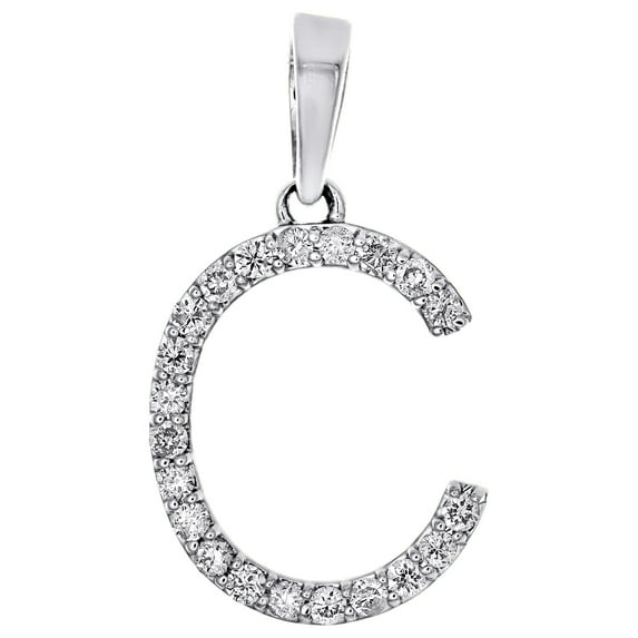 10K White Gold Unisex Diamond Initial Pendant Block Font Letters 0.20 Ct. | C