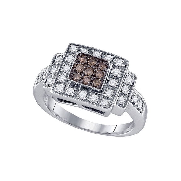 10K White Gold Womens Cognac-brown Color Enhanced Diamond Square Cluster Ring 1/2 Cttw