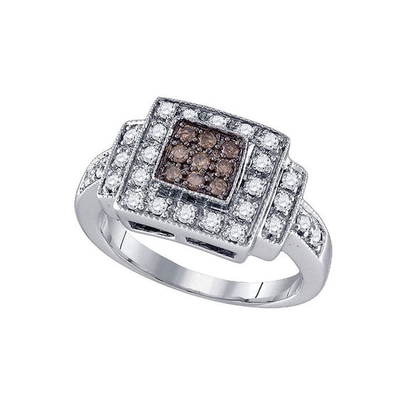 10K White Gold Womens Cognac-brown Color Enhanced Diamond Square Cluster Ring 1/2 Cttw