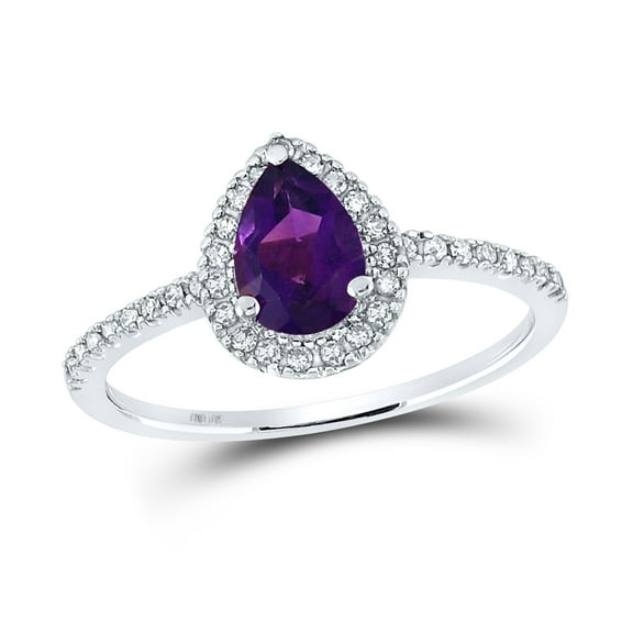 10K White Gold Womens Pear Synthetic Amethyst Solitaire Ring 3/4 Cttw, Womens Size: 5-10