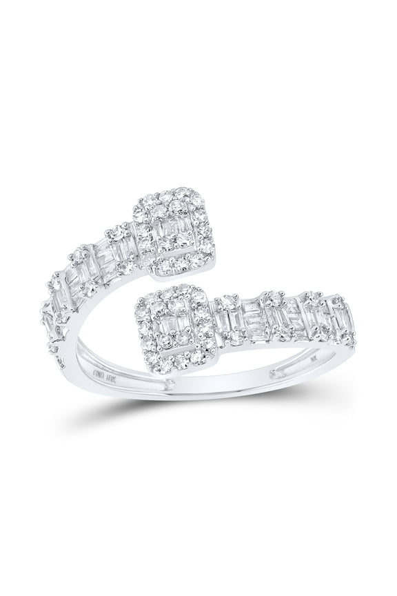 10K White Gold Womens Round Diamond Square Cuff Band Ring 1/2 Cttw, Womens Size: 5-10