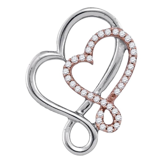 10K White Ravishing Rose Gold Diamond Lovely Sparkling Heart Necklace Pendant 1/6 Ctw.