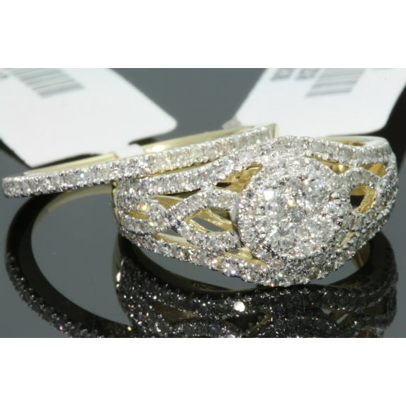 10K YELLOW GOLD 1.25 CARAT WOMENS REAL DIAMOND ENGAGEMENT RING WEDDING BAND SET