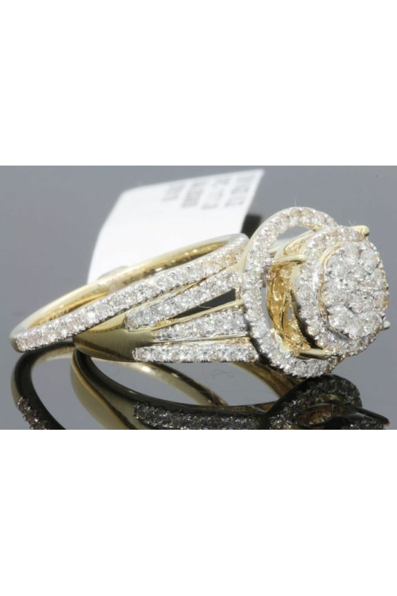 10K YELLOW GOLD 1.50 CARAT WOMENS REAL DIAMOND ENGAGEMENT RING WEDDING BAND SET