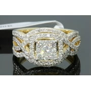 10K YELLOW GOLD 1.50 CARAT WOMENS REAL DIAMOND ENGAGEMENT RING WEDDING BANDS SET
