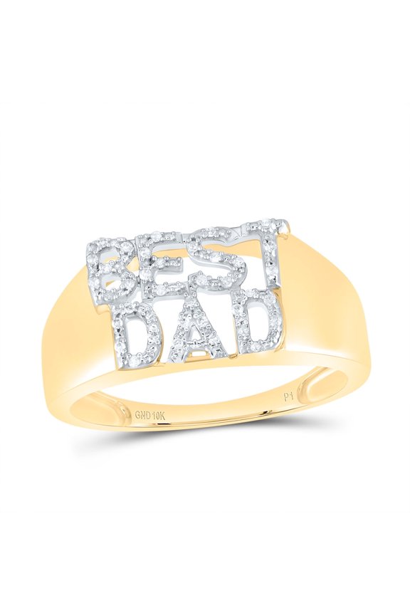 10K YELLOW GOLD ROUND DIAMOND BEST DAD BAND RING 1/10 CTTW