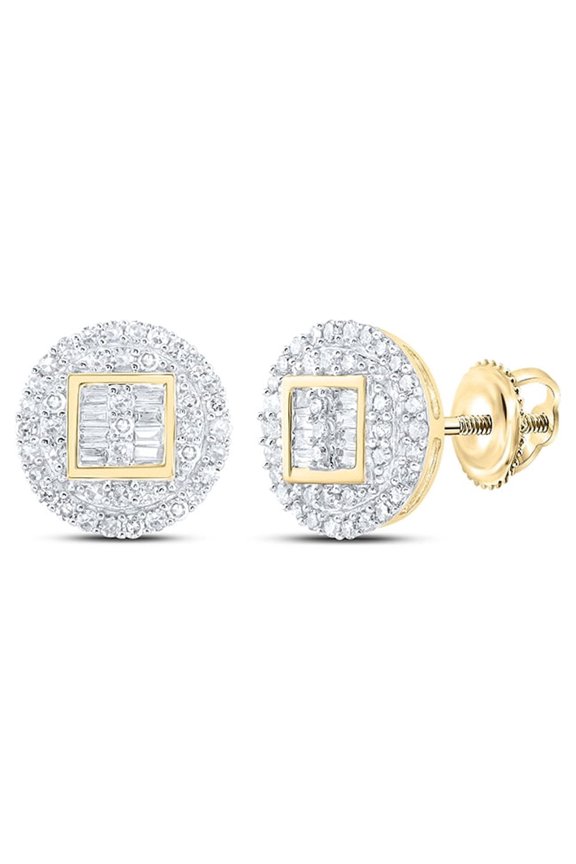 10K YELLOW GOLD ROUND DIAMOND CIRCLE CLUSTER EARRINGS 1/2 CTTW