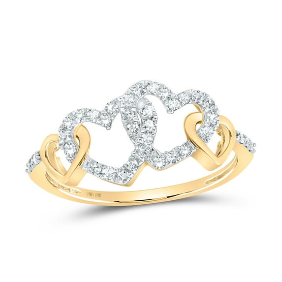 10K YELLOW GOLD ROUND DIAMOND DOUBLE HEART RING 1/4 CTTW