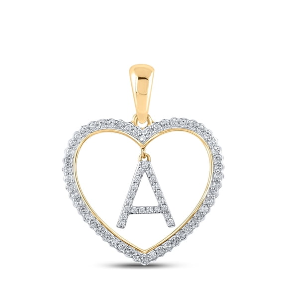10K YELLOW GOLD ROUND DIAMOND HEART A LETTER PENDANT 1/4 CTTW