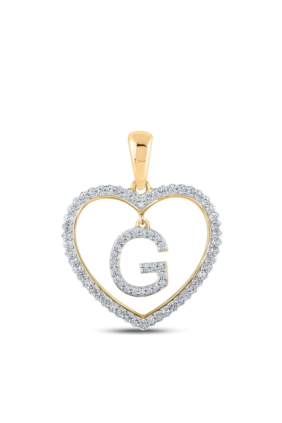10K YELLOW GOLD ROUND DIAMOND HEART G LETTER PENDANT 1/4 CTTW