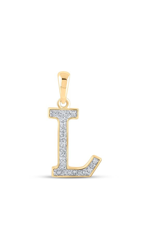 10K YELLOW GOLD ROUND DIAMOND INITIAL L LETTER PENDANT 1/12 CTTW