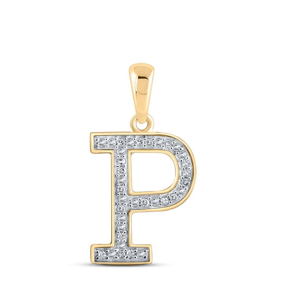 10K YELLOW GOLD ROUND DIAMOND INITIAL P LETTER PENDANT 1/10 CTTW