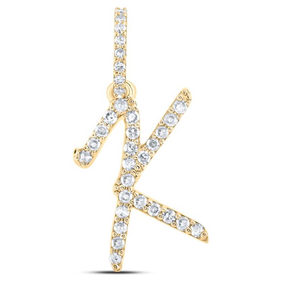 10K YELLOW GOLD ROUND DIAMOND K INITIAL LETTER NICOLES DREAM COLLECTION PENDANT 1/8 CTTW