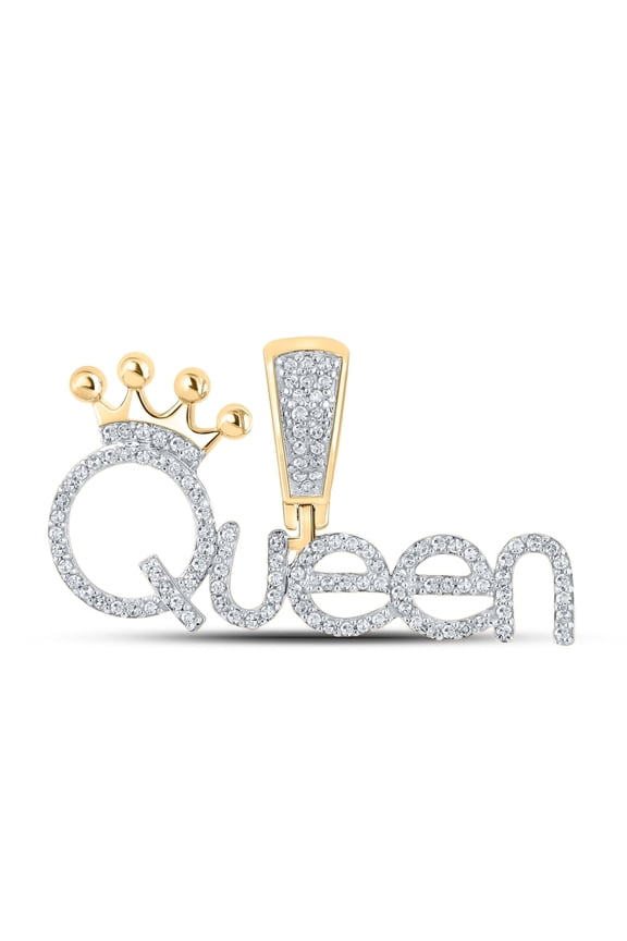 10K YELLOW GOLD ROUND DIAMOND QUEEN PHRASE PENDANT 1/3 CTTW