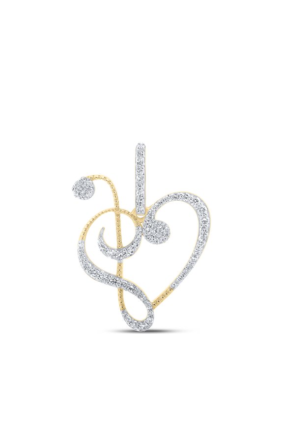 10K YELLOW GOLD ROUND DIAMOND TREBLE HEART PENDANT 1/3 CTTW