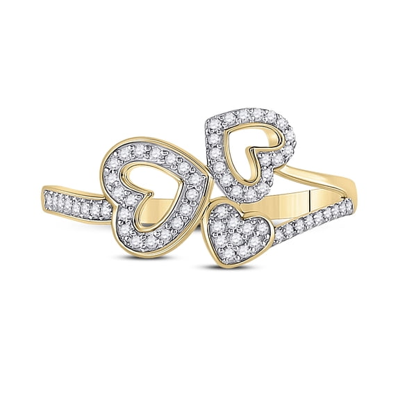 10kt Yellow Gold Womens Round Diamond Heart Fashion Ring 1/6 Cttw