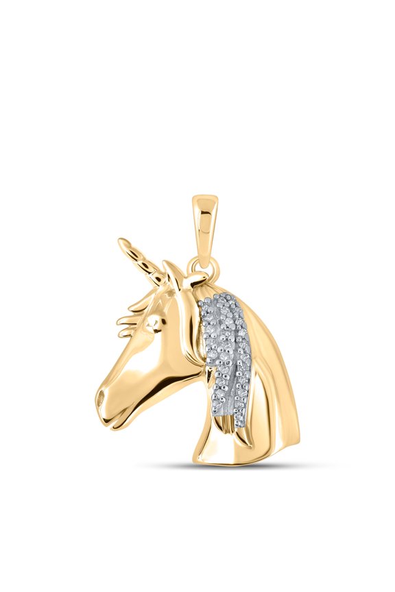 10K YELLOW GOLD ROUND DIAMOND UNICORN ANIMAL PENDANT 1/20 CTTW