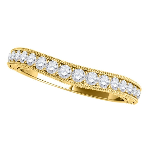 10K Yellow Gold 0.25 Ct Diamond Curved Wedding Band - Bridal Ring Set