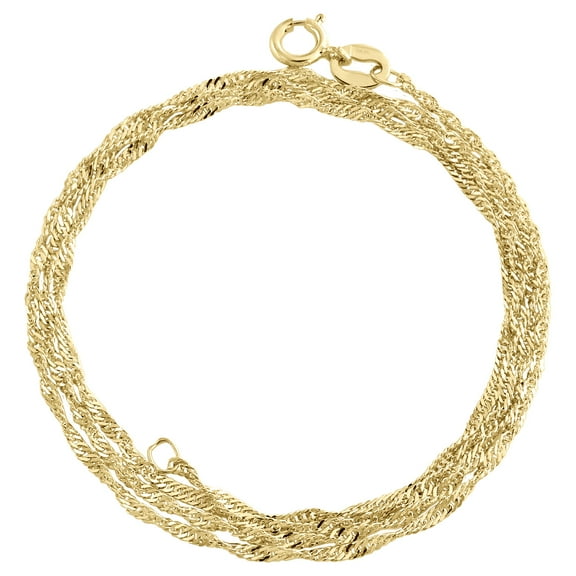 10K Yellow Gold 0.80mm Solid Singapore Link Chain Spring Ring Necklace 20 Inch