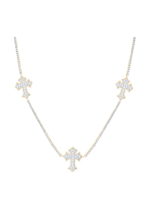 10K Yellow Gold 1 1/2Cttw Natural Diamond Nk Fashion Cross Chain (20 Inch)