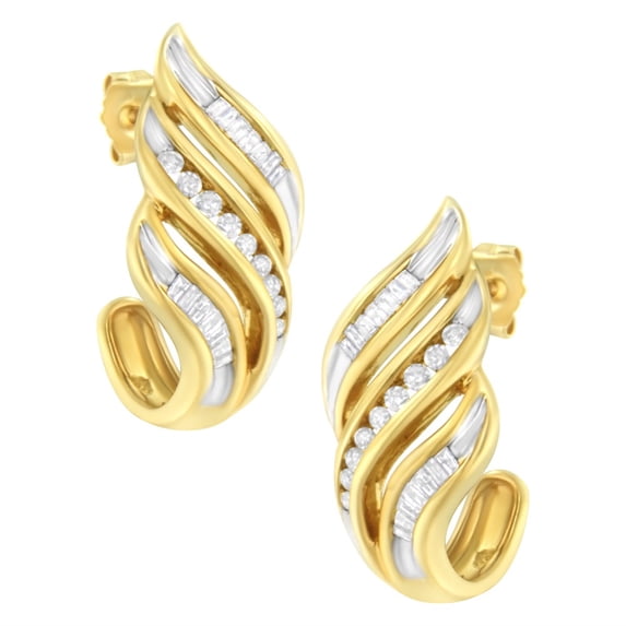 10K Yellow Gold 1/2ct TW Diamond Spiral Drop and Dangle Earrings (J-K, I1-I2)