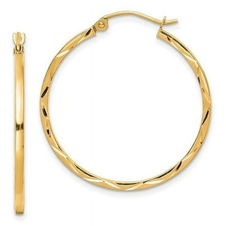 10K Yellow Gold 1.5 x 30 mm Diamond-Cut Hoop Earrings