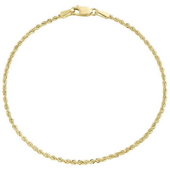 10K Yellow Gold 1.50mm Solid Diamond Cut Rope Link Bracelet / Anklet 9 Inch