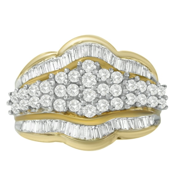 10K Yellow Gold 1.5ct. TDW Round And Buguette Cut Diamond Ring(J-K,I1-I2)