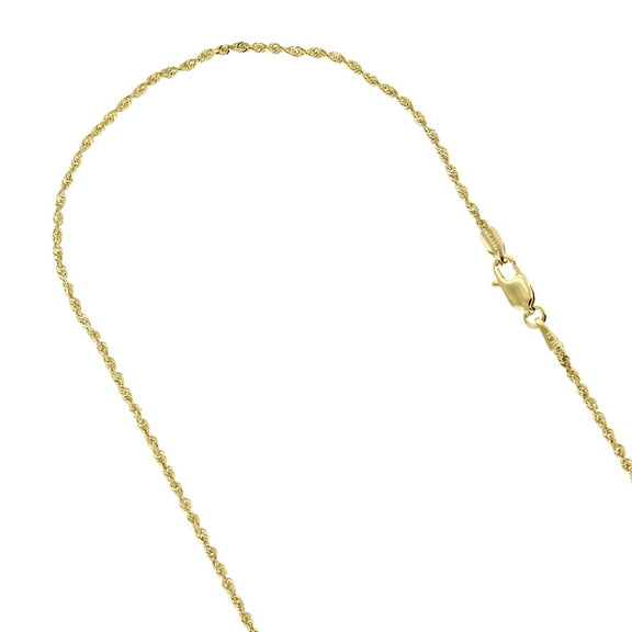 10K Yellow Gold 1.5mm Wide Sparkle Rope Hollow Chain Necklace with Lobster Clasp (20 long)
