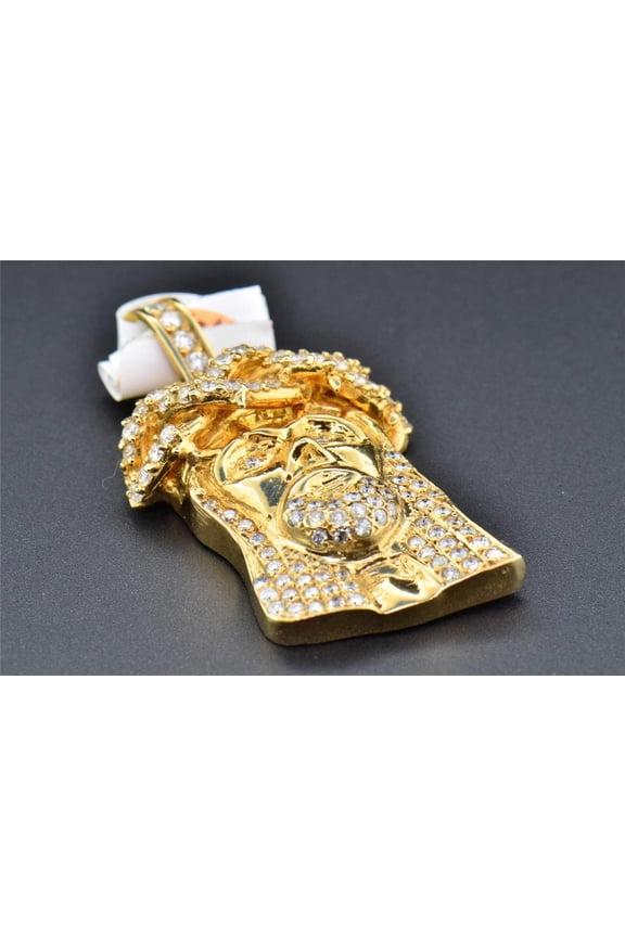 10K Yellow Gold 1.60 Inch Diamond Mini Jesus Face Piece Heavy Pendant 1.93 CT
