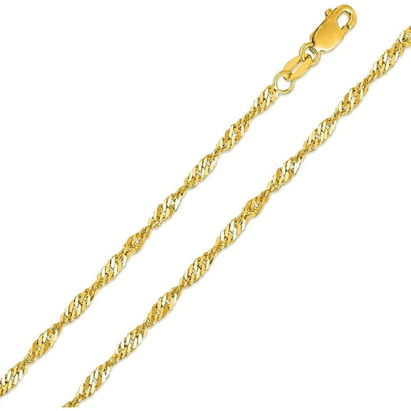 10K Yellow Gold 1.7mm Singapore Pendant Chain, FREE Microfiber Cloth, Diamond Cut Rope Link Mens Womens Necklace, Giorgio Bergamo 16