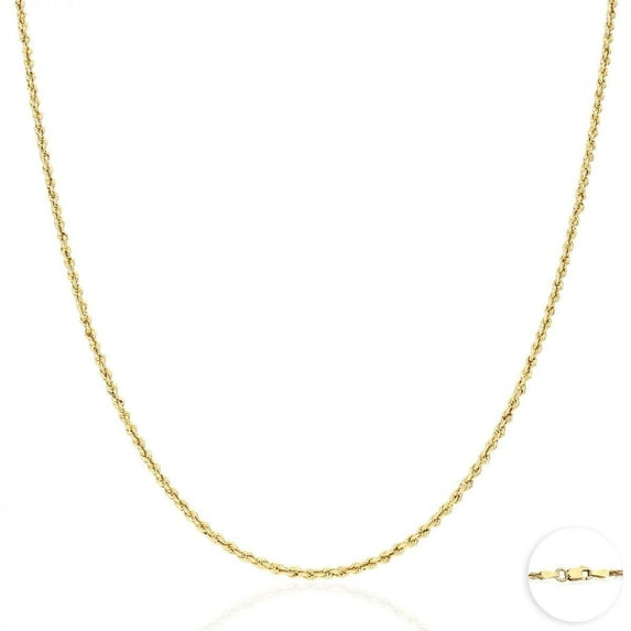 10K Yellow Gold 1.8mm-9mm Hollow Rope Chain Necklace 16"-30"