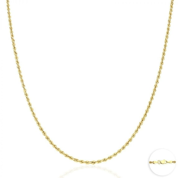 10K Yellow Gold 1.8mm-9mm Hollow Rope Chain Necklace 16"-30"